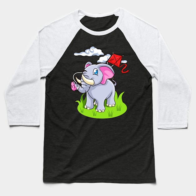 Cute Elephant Flying Kite Baseball T-Shirt by E